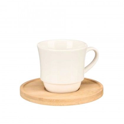 Chvena Caf Cermica com Prato Bambu 9X6.4X6.1cm Pack 6