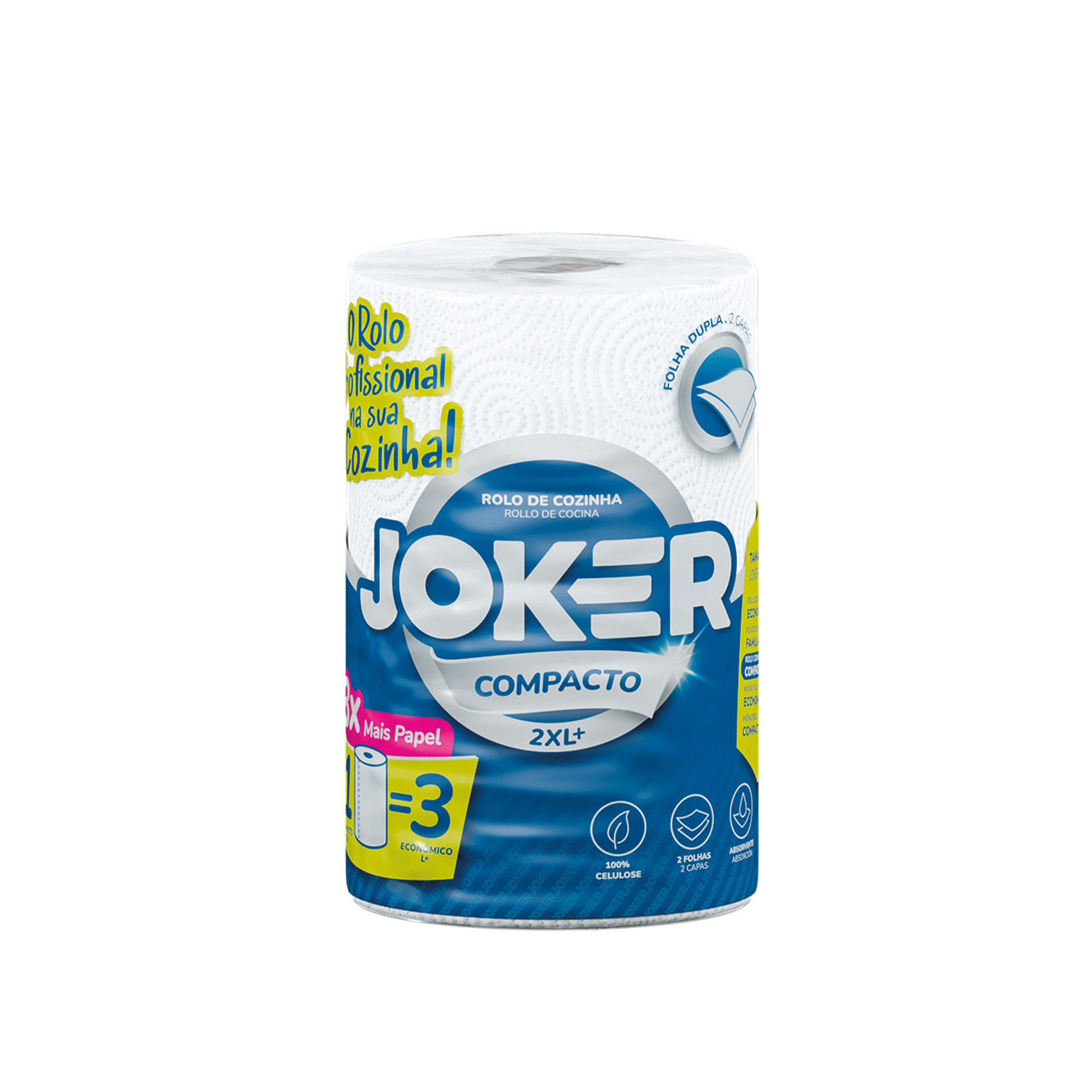 Rolo Cozinha Joker Compacto 1=3 2 Folhas 2XL+ 136 Serviços 30m