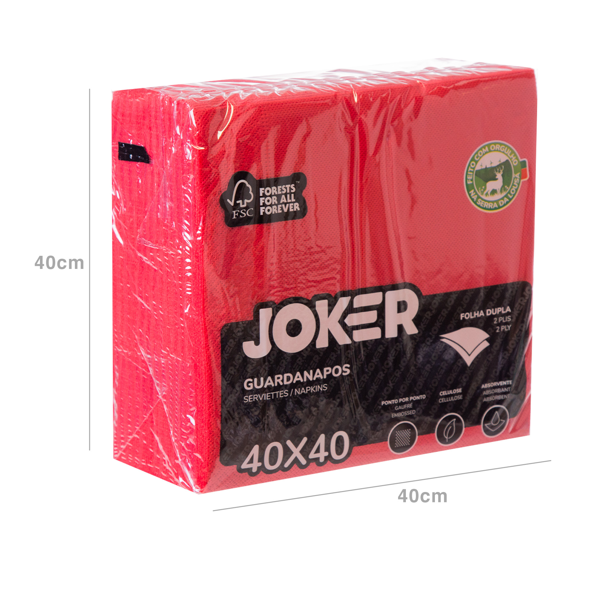 Guardanapo Joker 2 Folhas Vermelho 40X40cm Pack 50