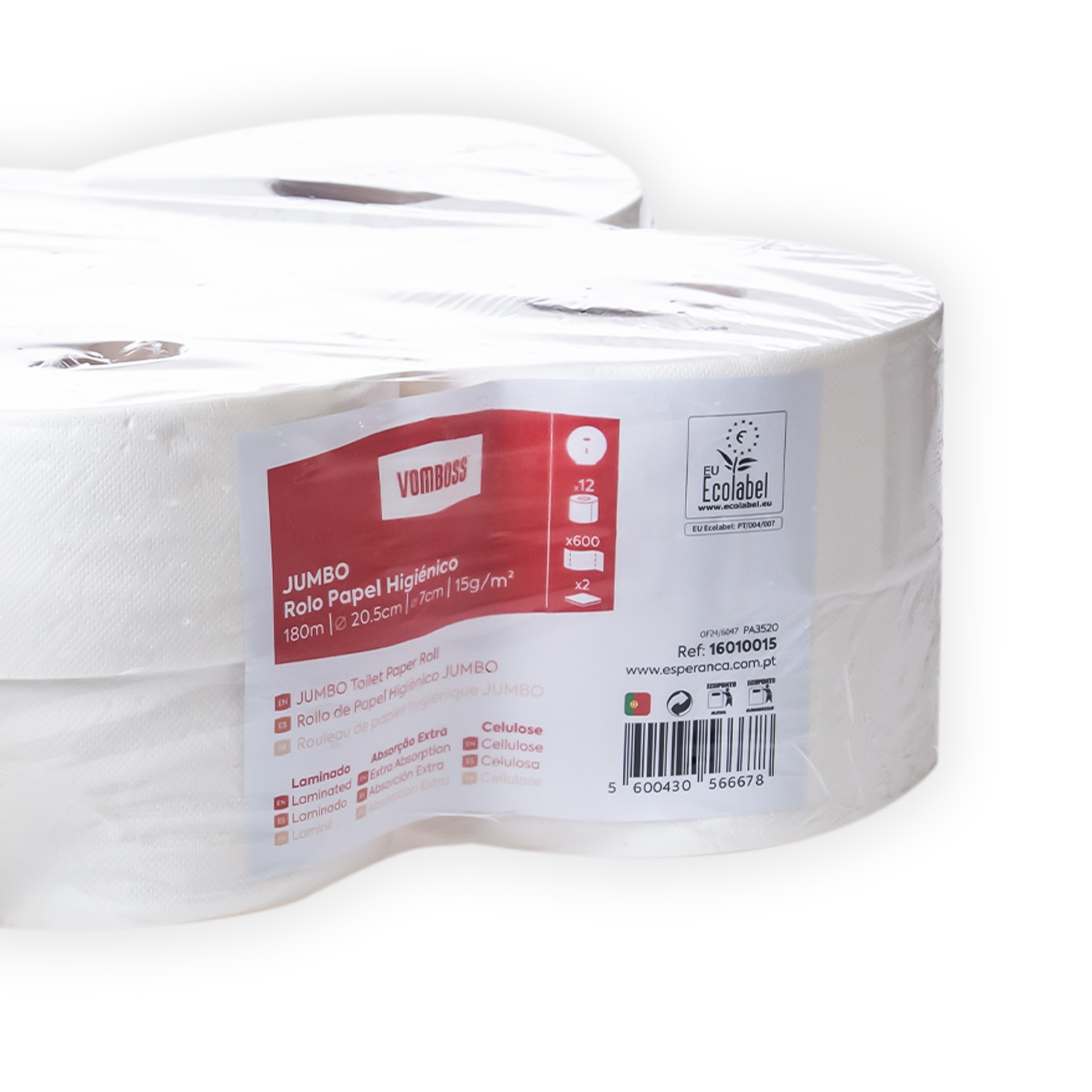 Rolo Papel Higiénico Jumbo 600 Serviços 180m Pack 12