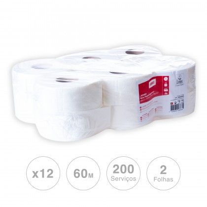 Rolo Papel Higinico Jumbo 60m Pack 12