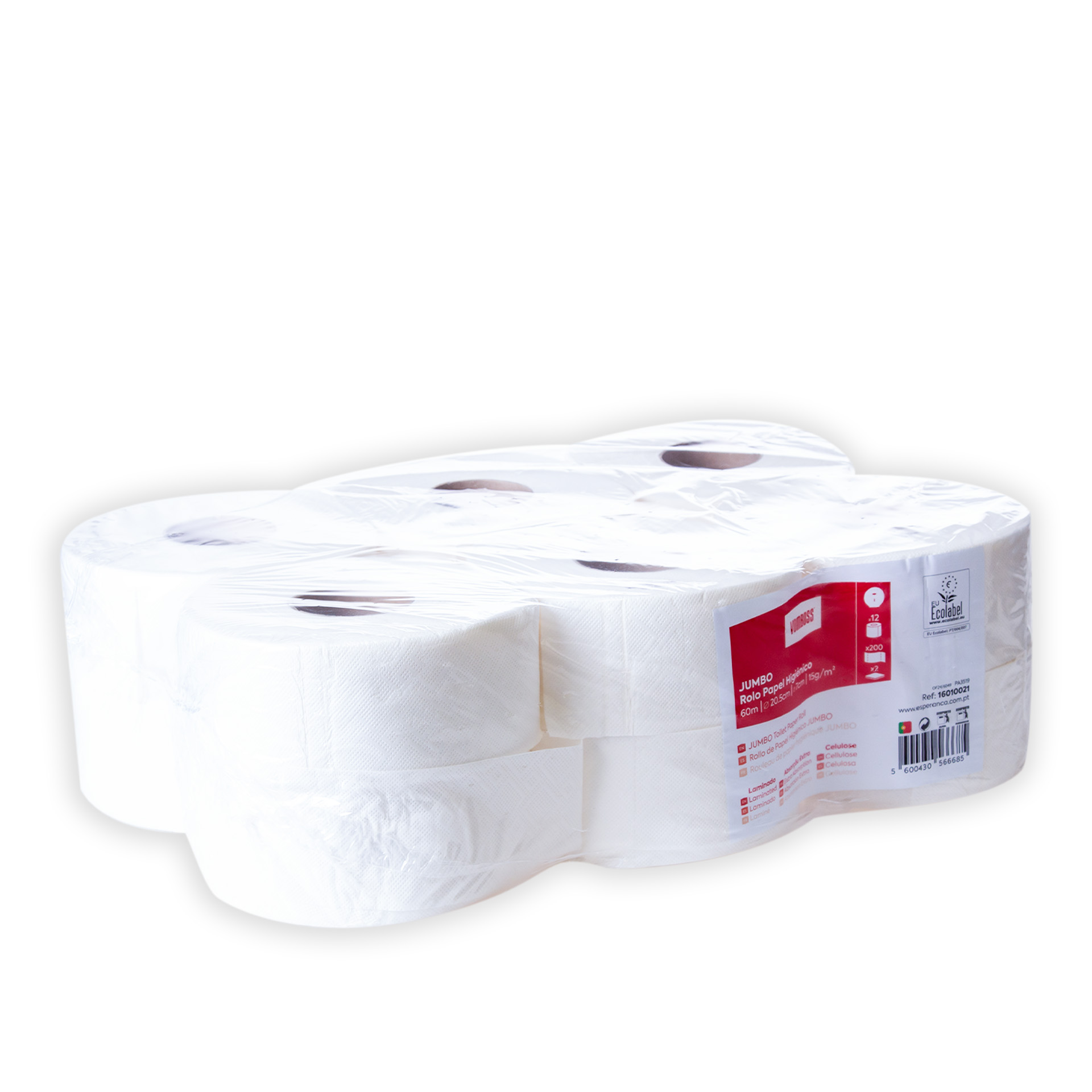 Rolo Papel Higiénico Jumbo 60m Pack 12