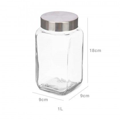 Frasco Vidro Tampa Metal 1000ml 9X9X18cm