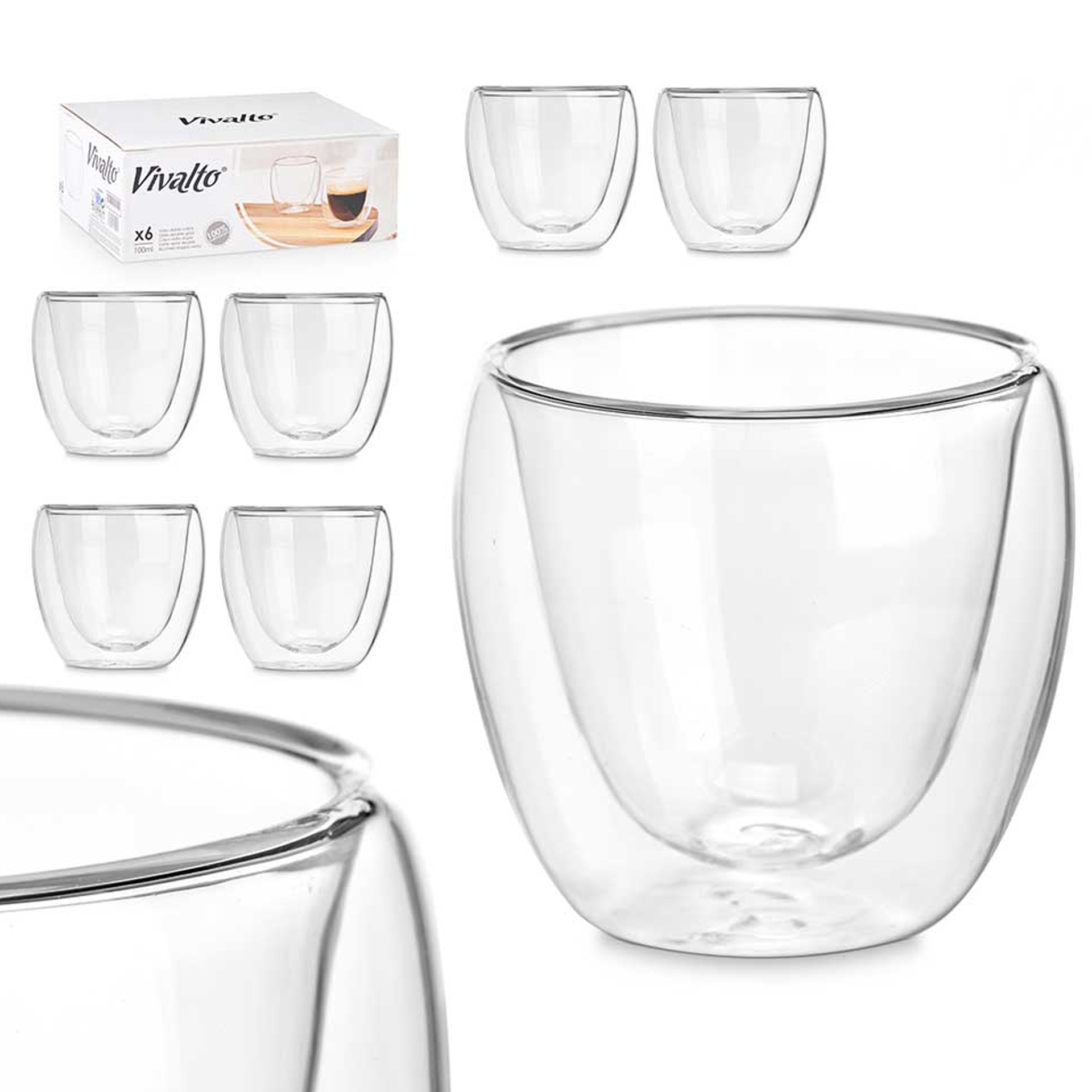 Copo Café Borossilicato Parede Dupla 100ml Pack 6