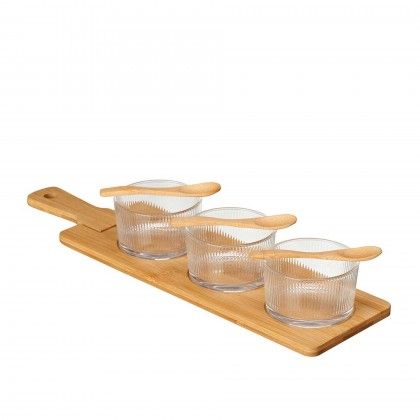 Bandeja Bambu com 3 Taas + Colher 46X13X6.5cm