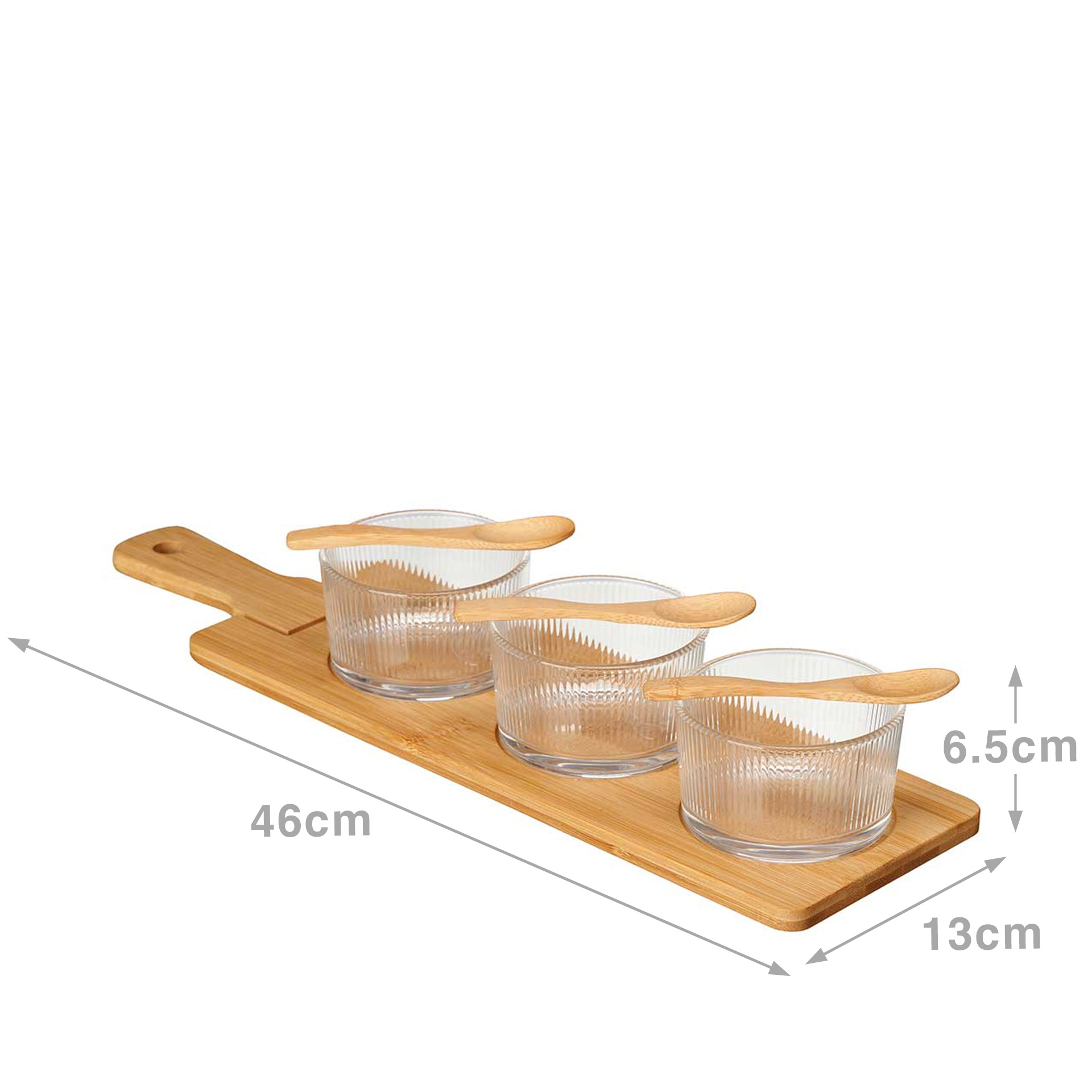 Bandeja Bambu com 3 Taças + Colher 46X13X6.5cm