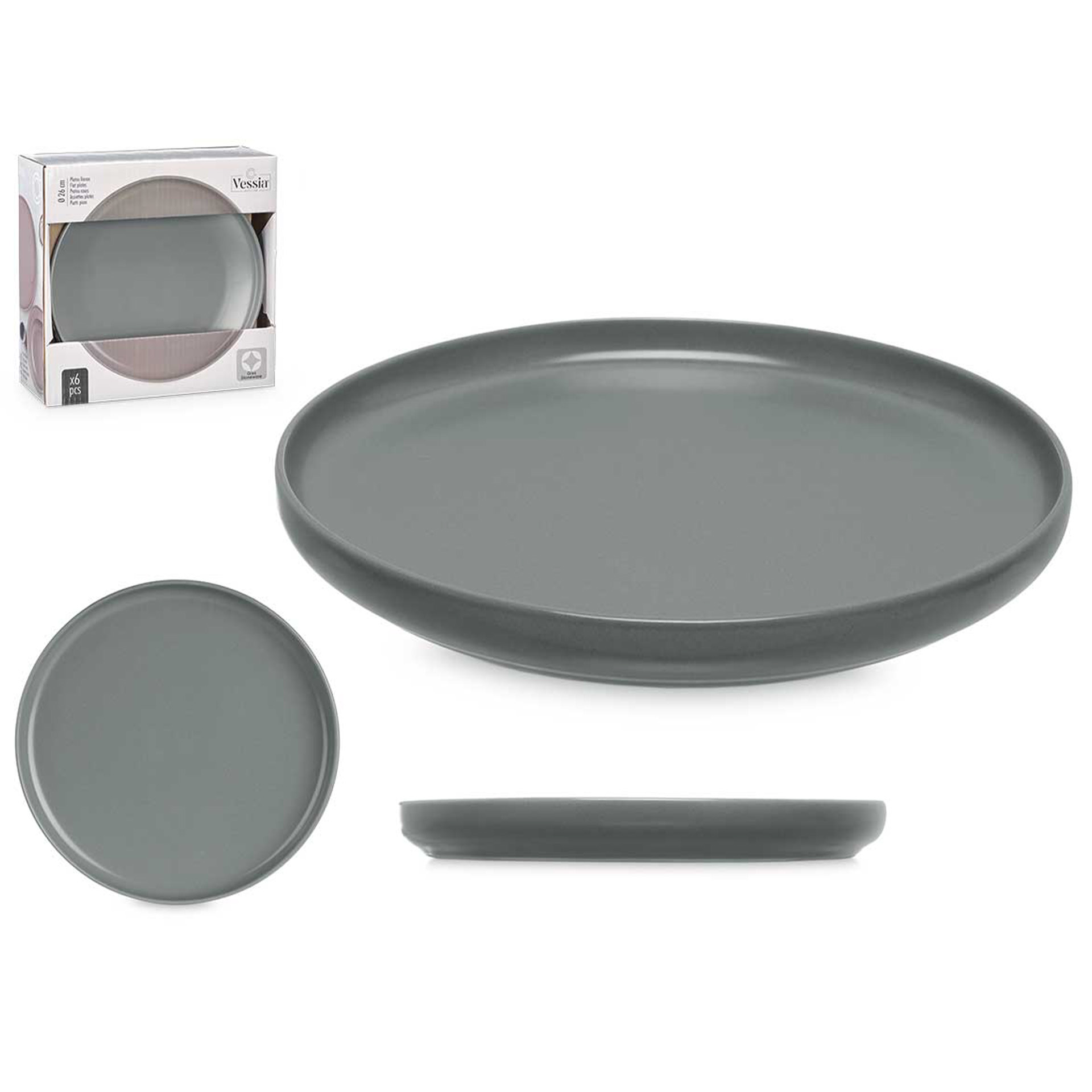 Prato Grés Raso Cinzento Escuro 26.5cm Pack 6