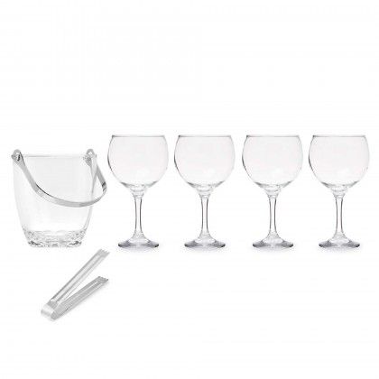 Balde Gelo Vidro 800ml + 4 Copos Gin 600ml 10.5X7.5X20cm Balde Gelo Vidro 800ml + 4 Copos Gin 600ml 10.5X7.5X20cm