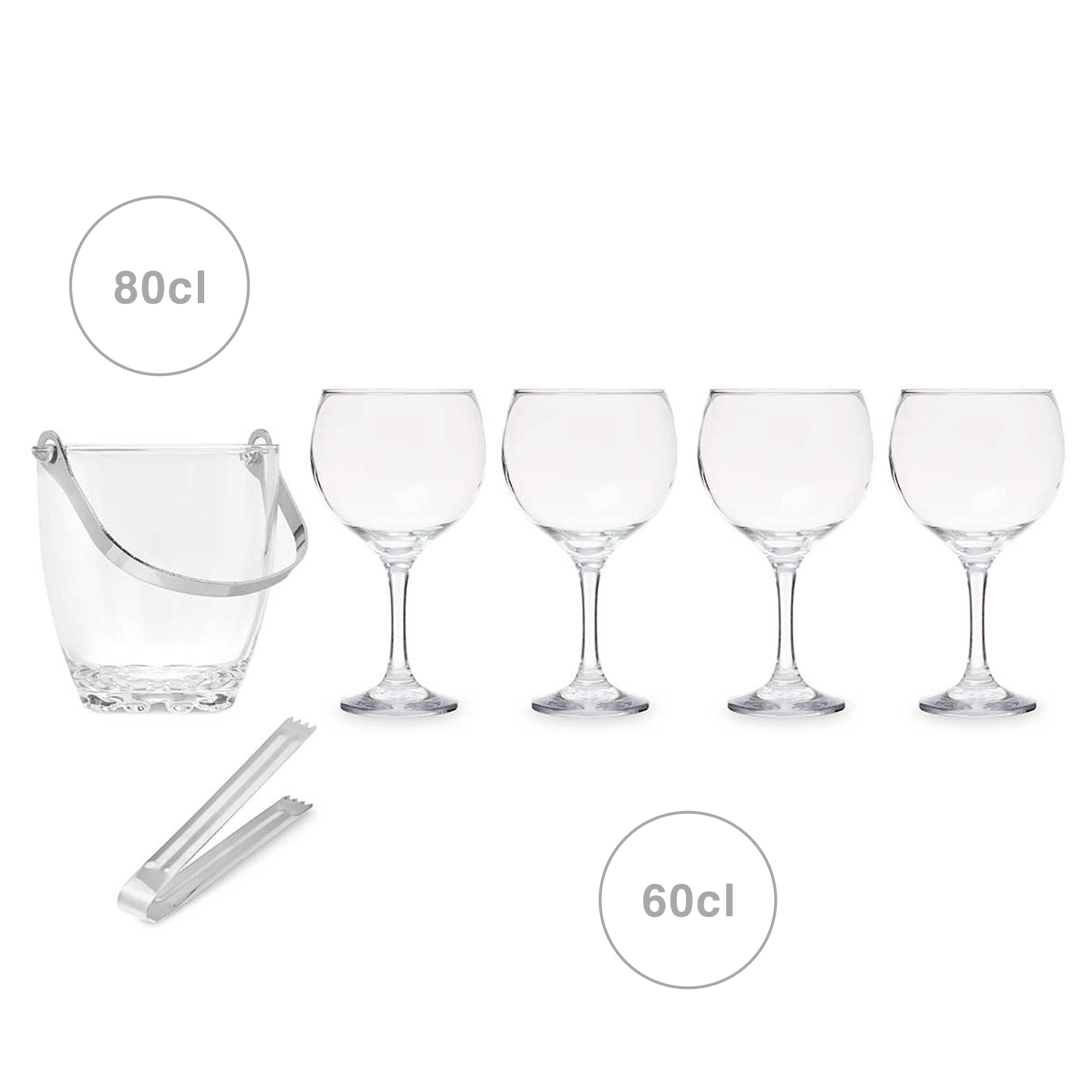 Balde Gelo Vidro 800ml + 4 Copos Gin 600ml 10.5X7.5X20cm