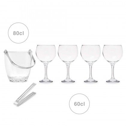 Balde Gelo Vidro 800ml + 4 Copos Gin 600ml 10.5X7.5X20cm Balde Gelo Vidro 800ml + 4 Copos Gin 600ml 10.5X7.5X20cm