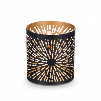 Suporte Vela Preto / Dourado Riscas 9X10cm
