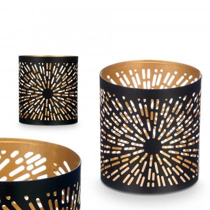 Suporte Vela Preto / Dourado Riscas 9X10cm