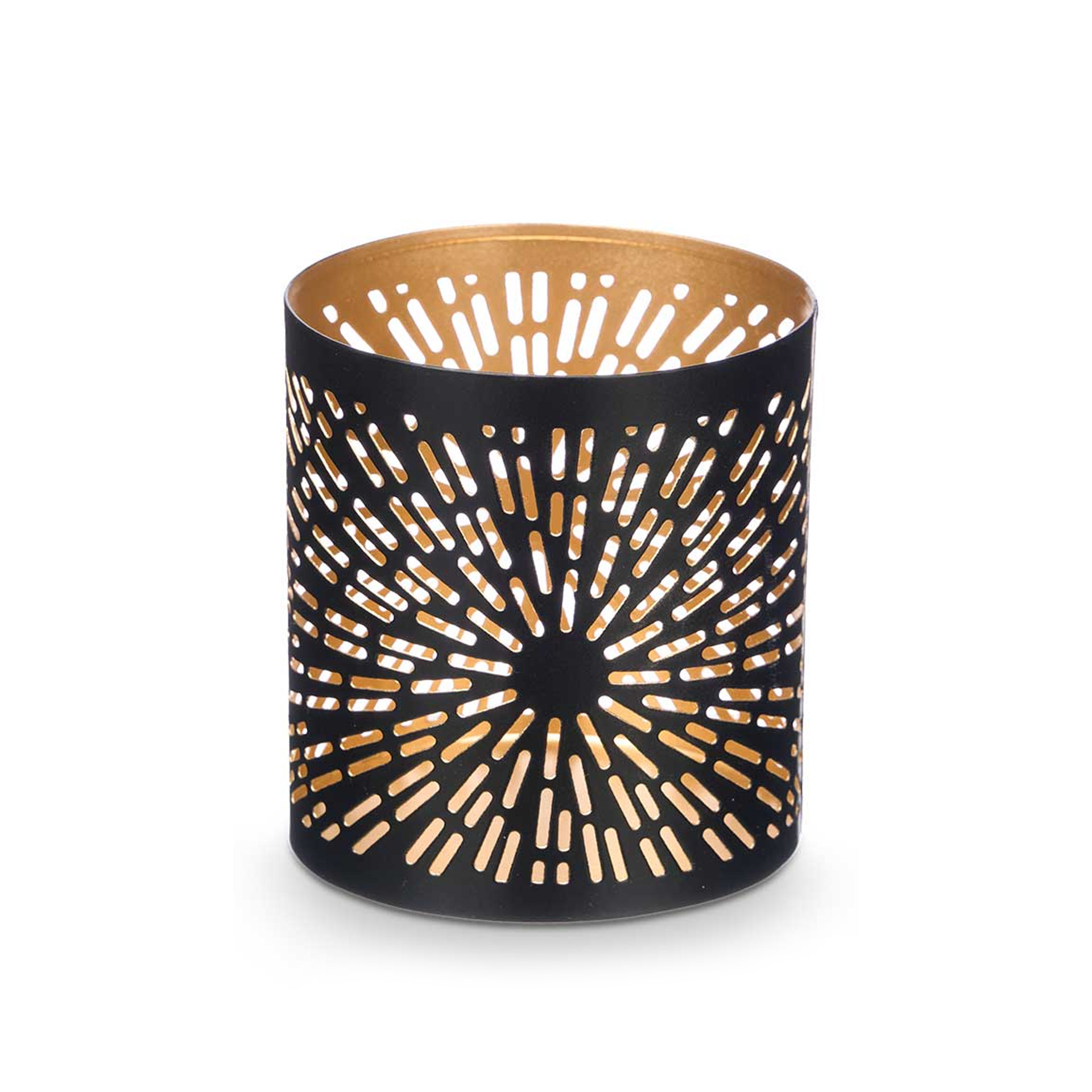 Suporte Vela Preto / Dourado Riscas 9X10cm