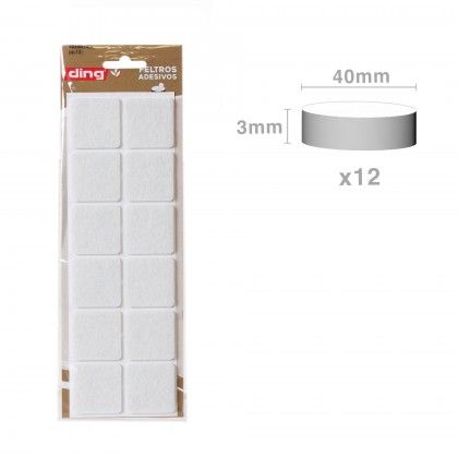 Feltro Adesivo Quadrado Branco 40X40X3mm Pack 12