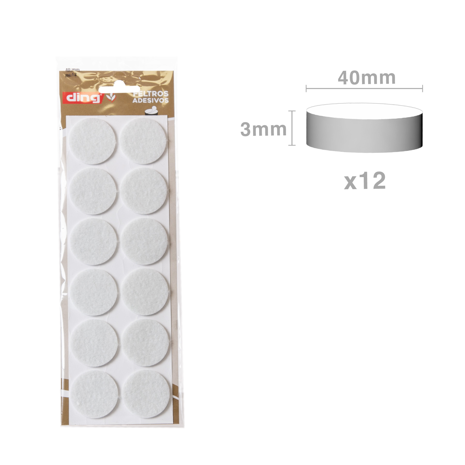 Feltro Adesivo Redondo Branco 40X3mm Pack 12