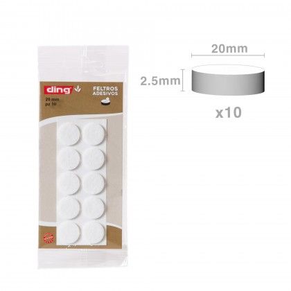 Feltro Adesivo Redondo Branco 20X2.5mm Pack 10
