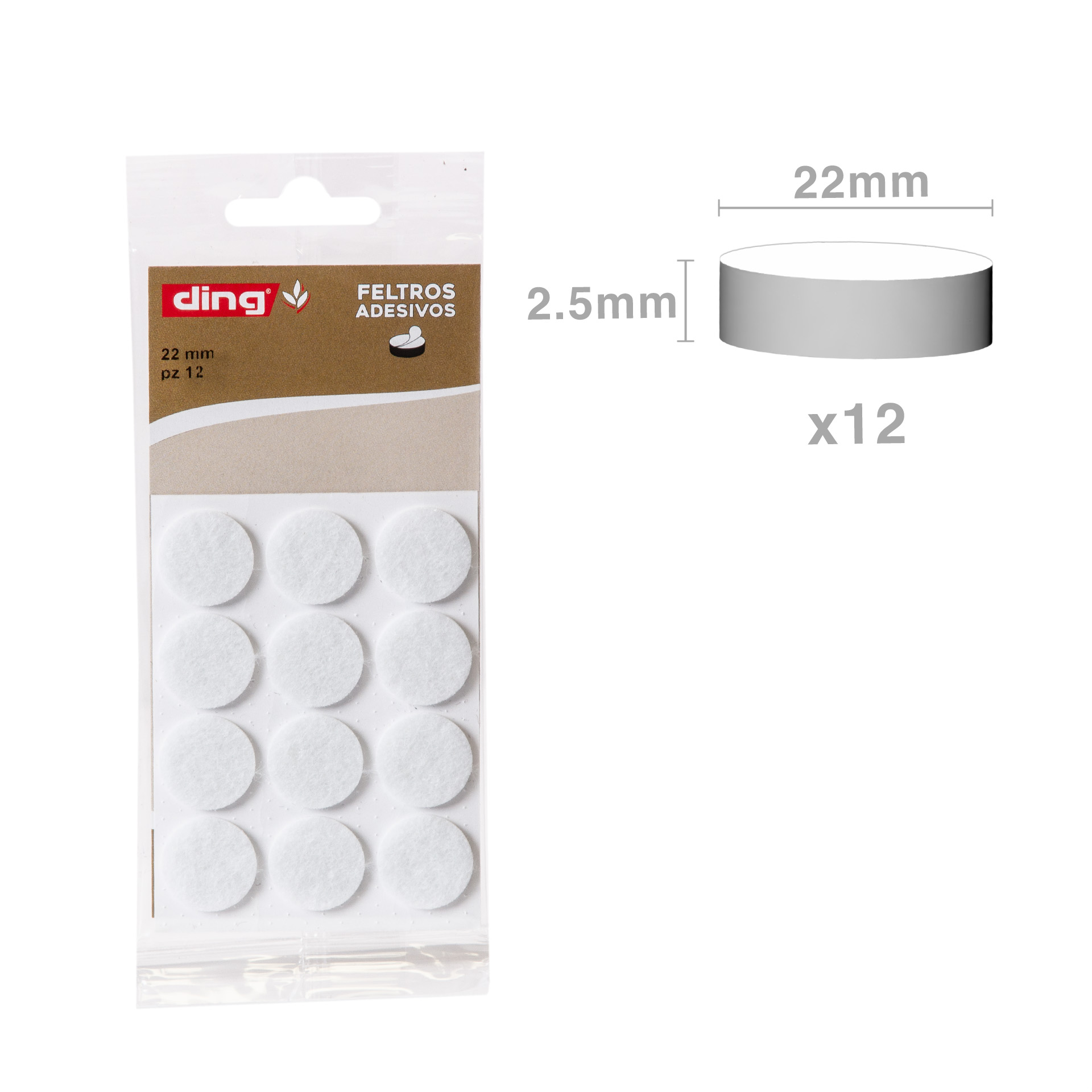 Feltro Adesivo Redondo Branco 22X2.5mm Pack 12