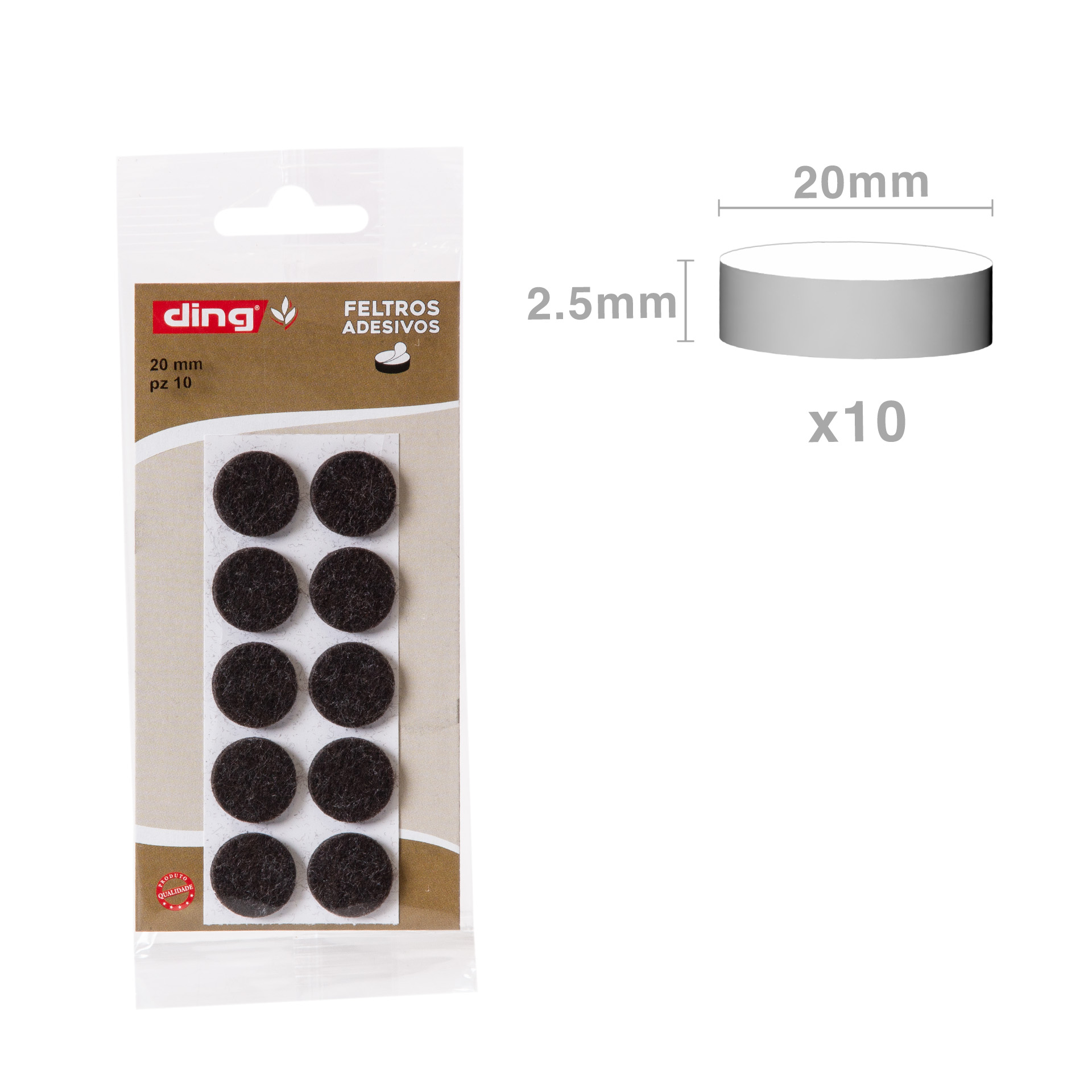 Feltro Adesivo Redondo Preto 20X2.5mm Pack 10