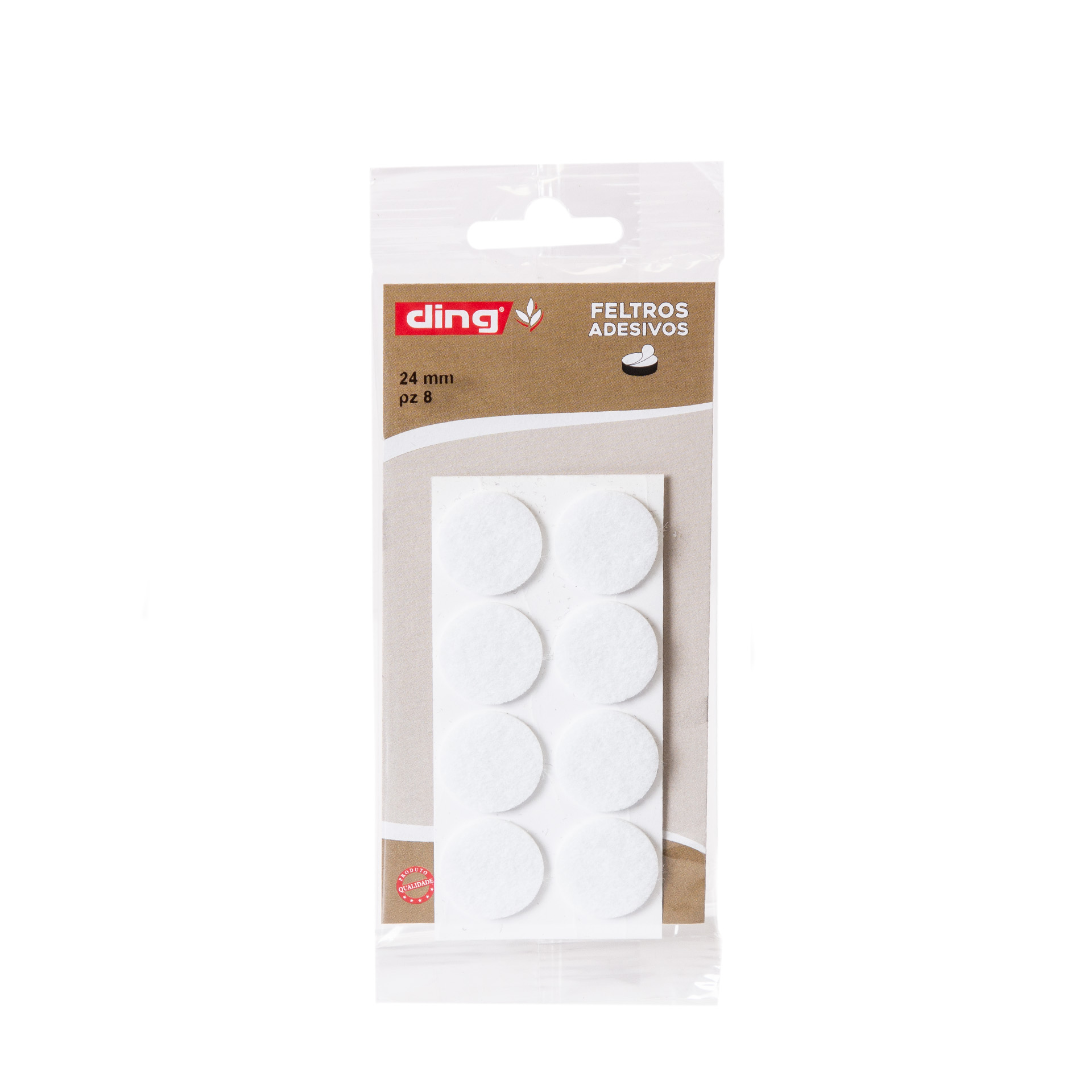 Feltro Adesivo Redondo Branco 24X2.5mm Pack 8