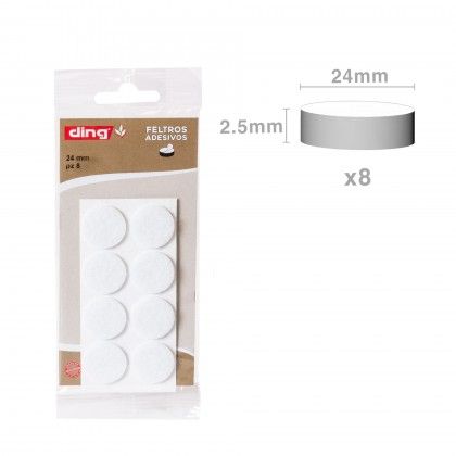 Feltro Adesivo Redondo Branco 24X2.5mm Pack 8