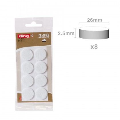 Feltro Adesivo Redondo Branco 26X2.5mm Pack 8