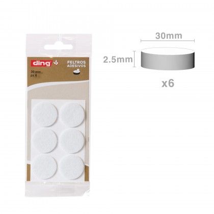 Feltro Adesivo Redondo Branco 30X2.5mm Pack 6