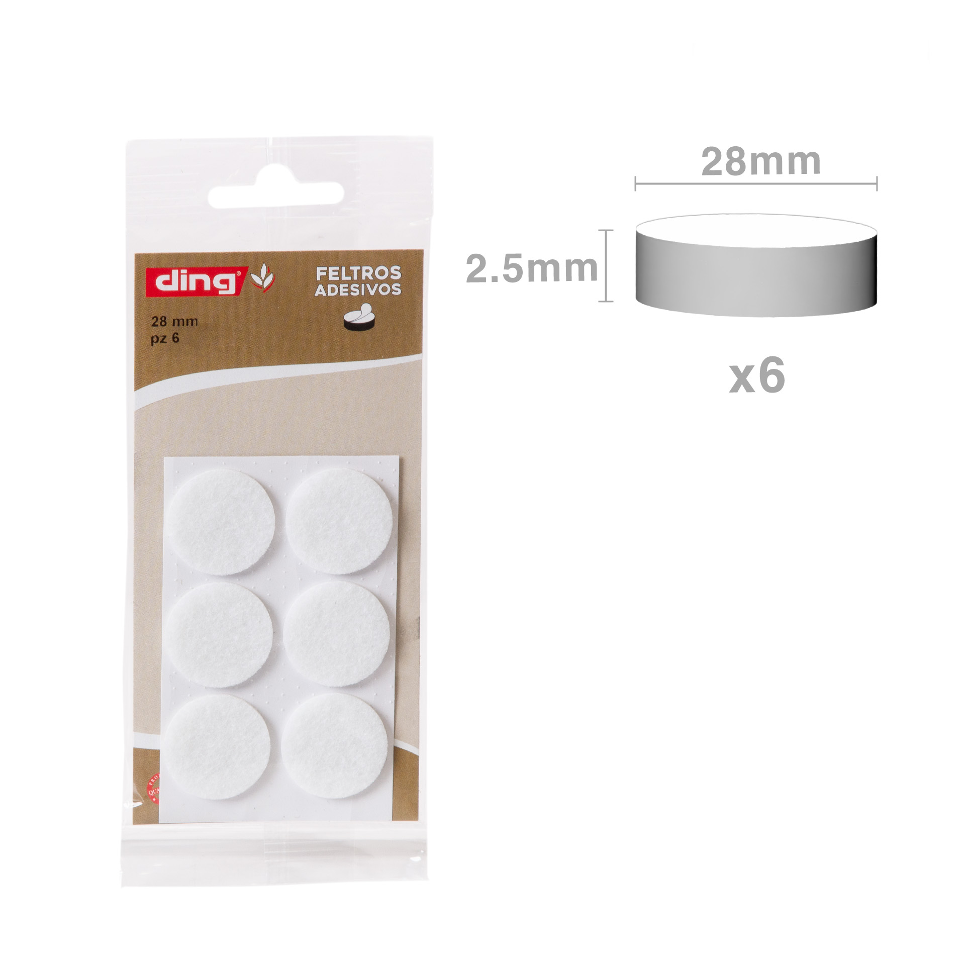 Feltro Adesivo Redondo Branco 28X2.5mm Pack 6