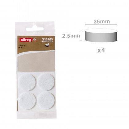 Feltro Adesivo Redondo Branco 35X2.5mm Pack 4