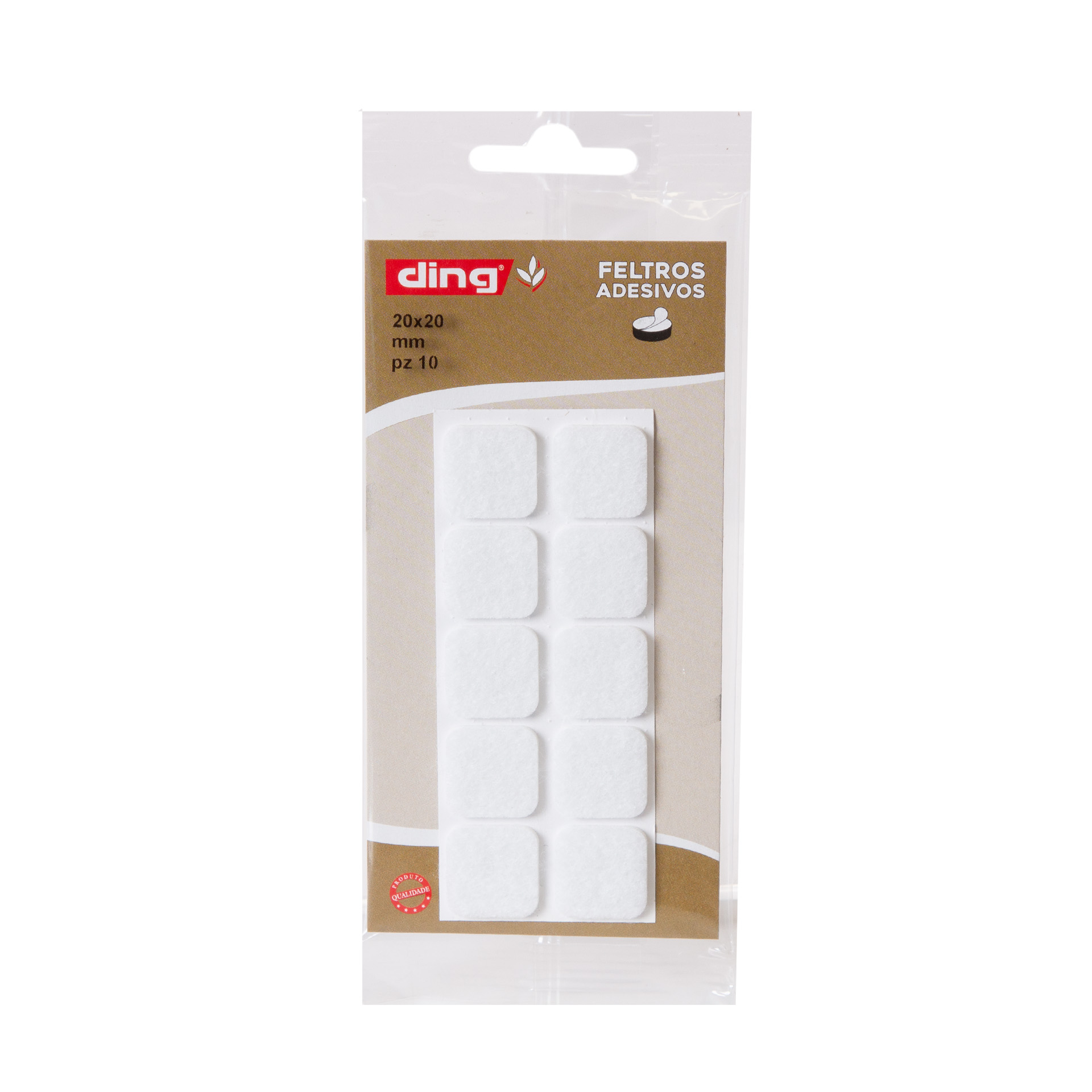 Feltro Adesivo Quadrado Branco 20X20X2.5mm Pack 10
