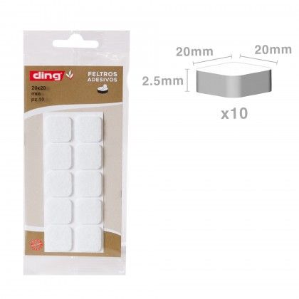 Feltro Adesivo Quadrado Branco 20X20X2.5mm Pack 10