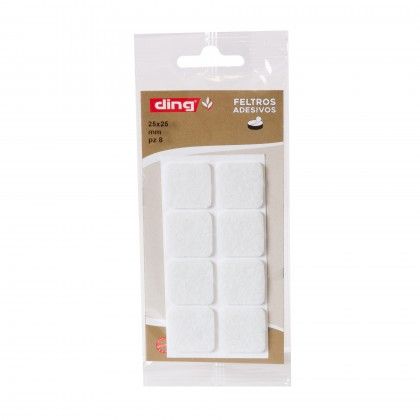 Feltro Adesivo Quadrado Branco 25X25X2.5mm Pack 8
