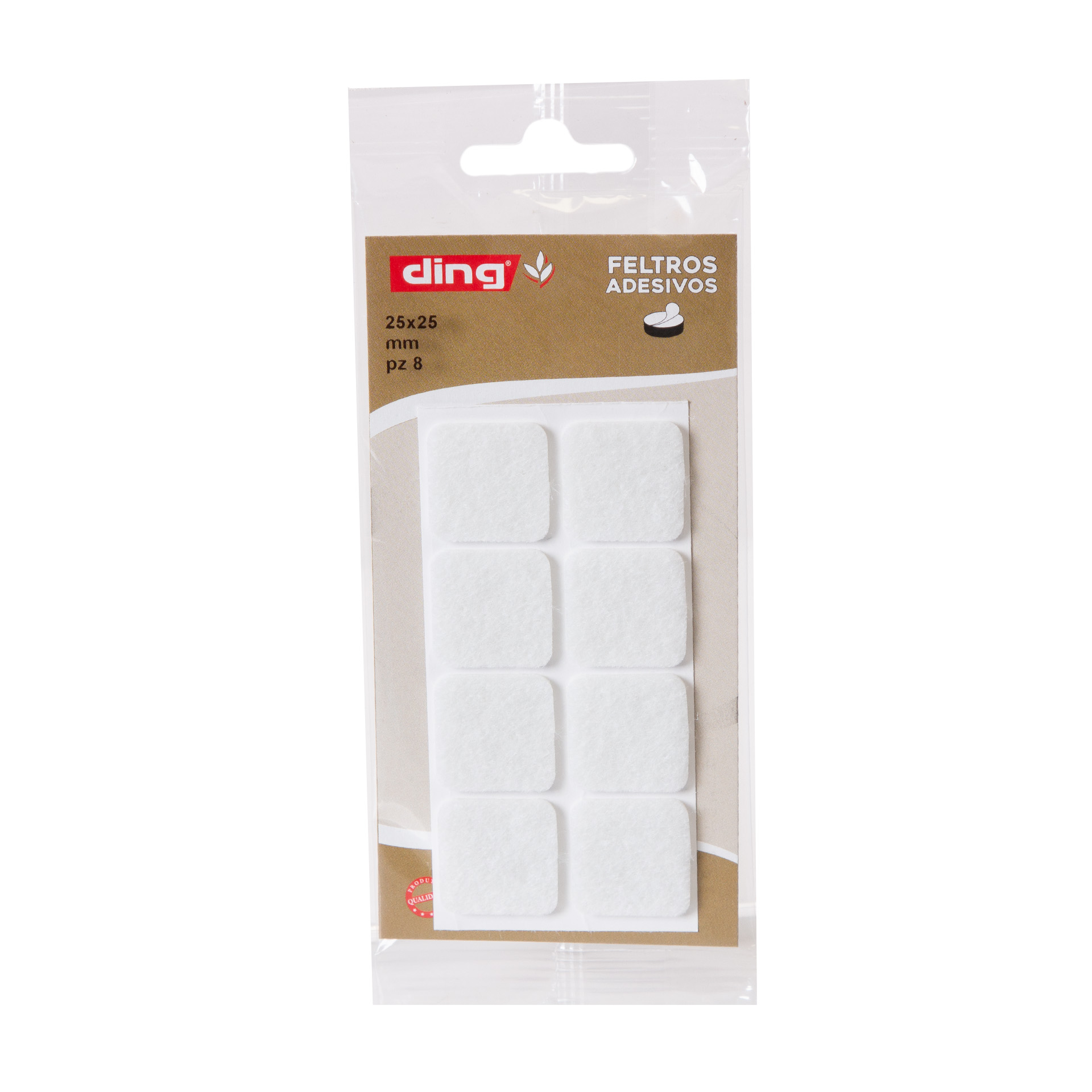 Feltro Adesivo Quadrado Branco 25X25X2.5mm Pack 8