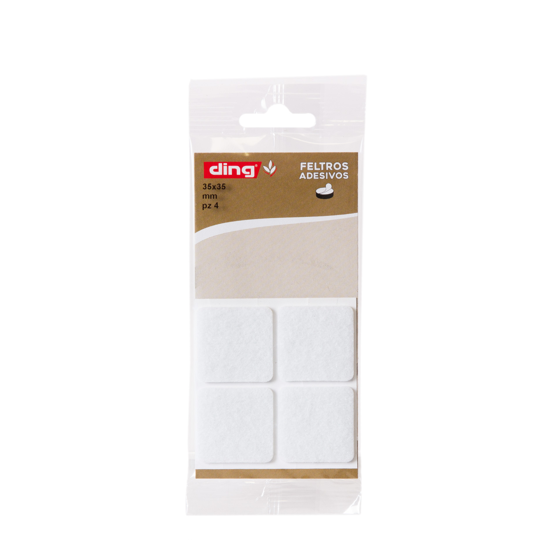 Feltro Adesivo Quadrado Branco 35X35X2.5mm Pack 4