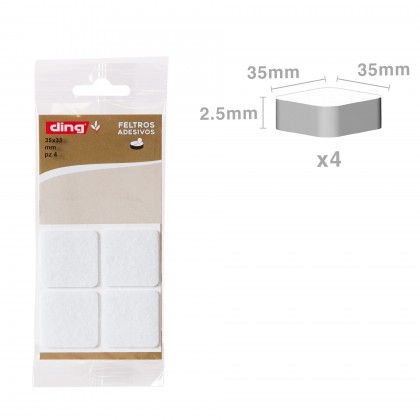 Feltro Adesivo Quadrado Branco 35X35X2.5mm Pack 4