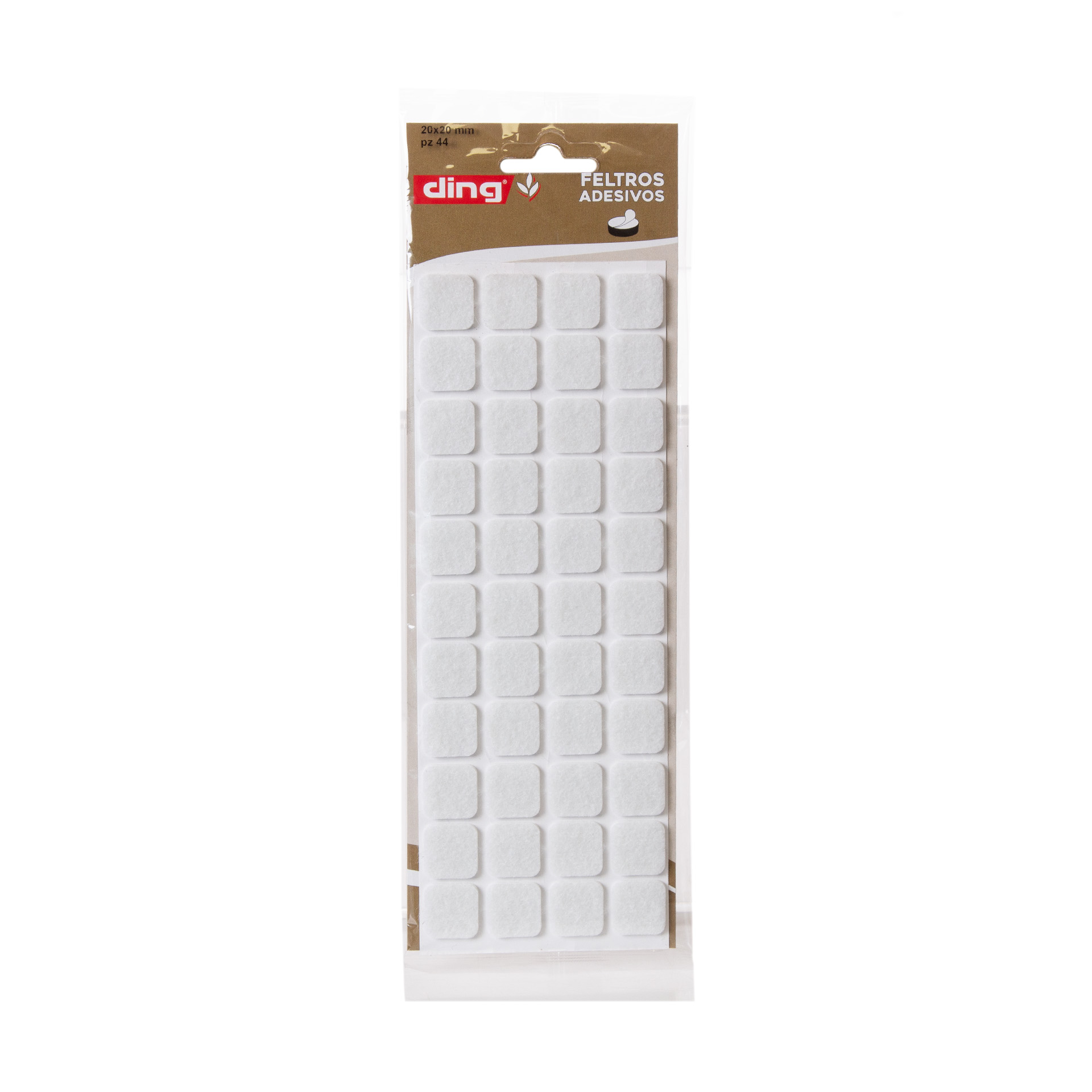Feltro Adesivo Quadrado Branco 20X20X3mm Pack 44