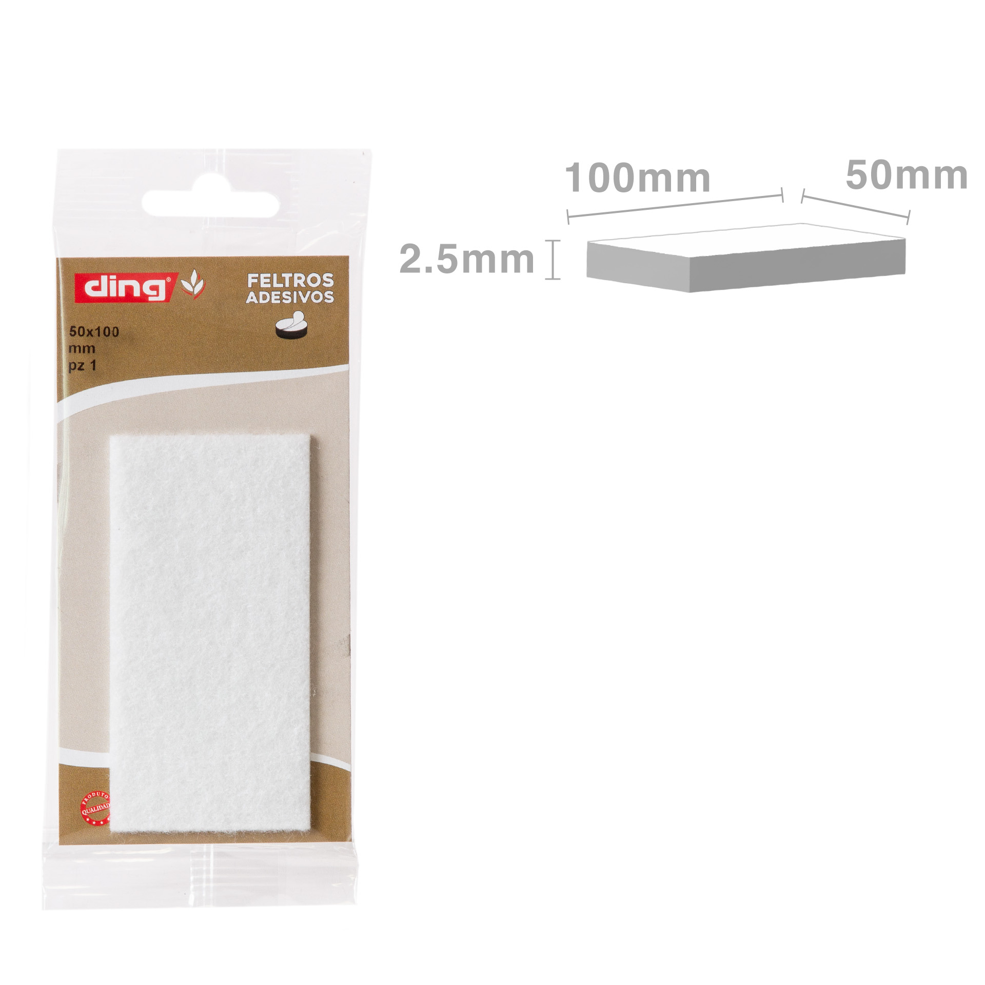 Feltro Adesivo Retangular Branco 50X100X2.5mm