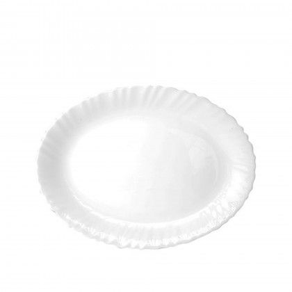 Travessa Vidro Opaco Feston Oval Branco 33X26cm