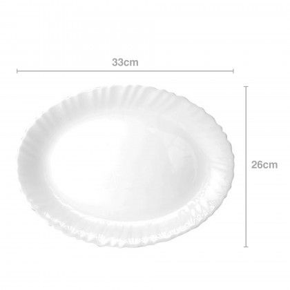 Travessa Vidro Opaco Feston Oval Branco 33X26cm