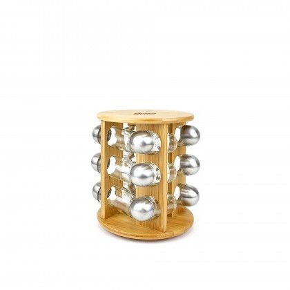 Suporte Bambu com 12 Frascos Especiarias