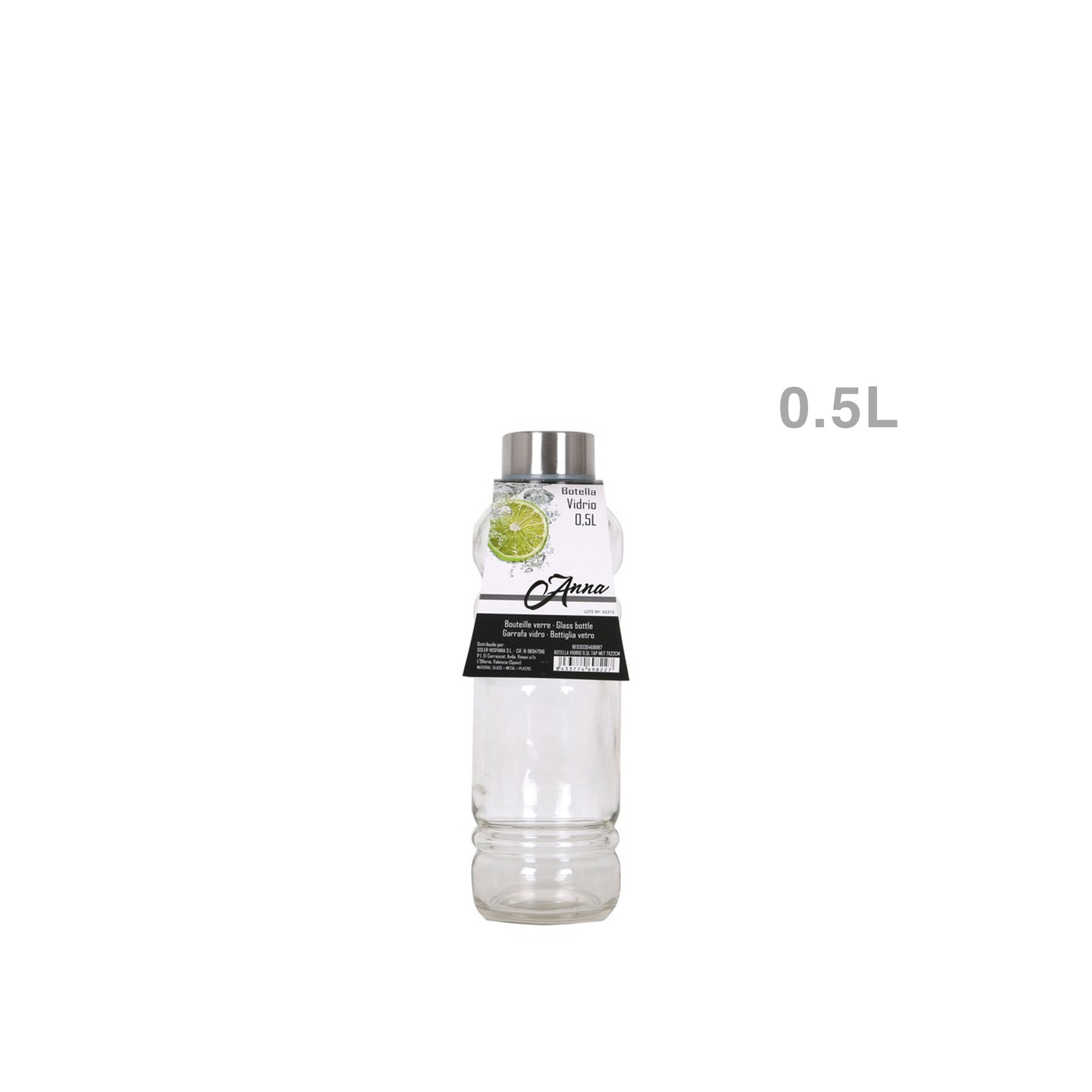 Garrafa Vidro Anna Tampa Metal 0.5L