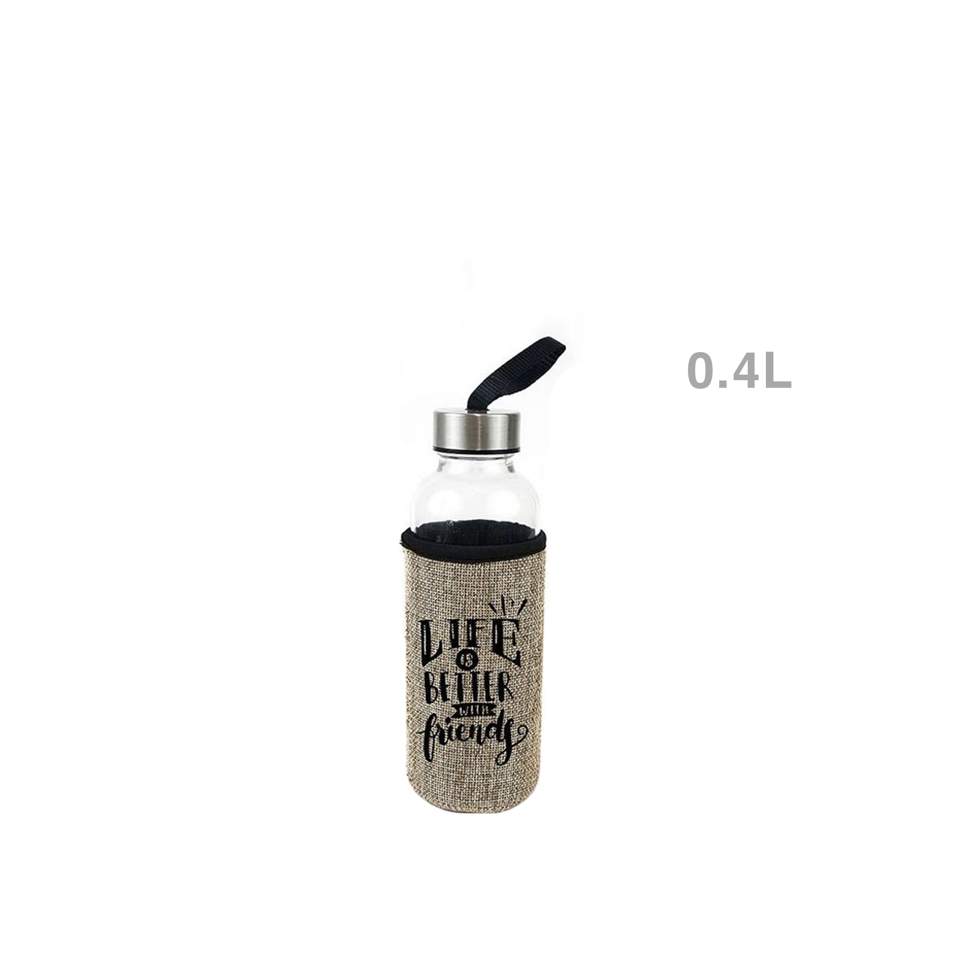 Garrafa Agua Vidro com Capa Protetora 400ML