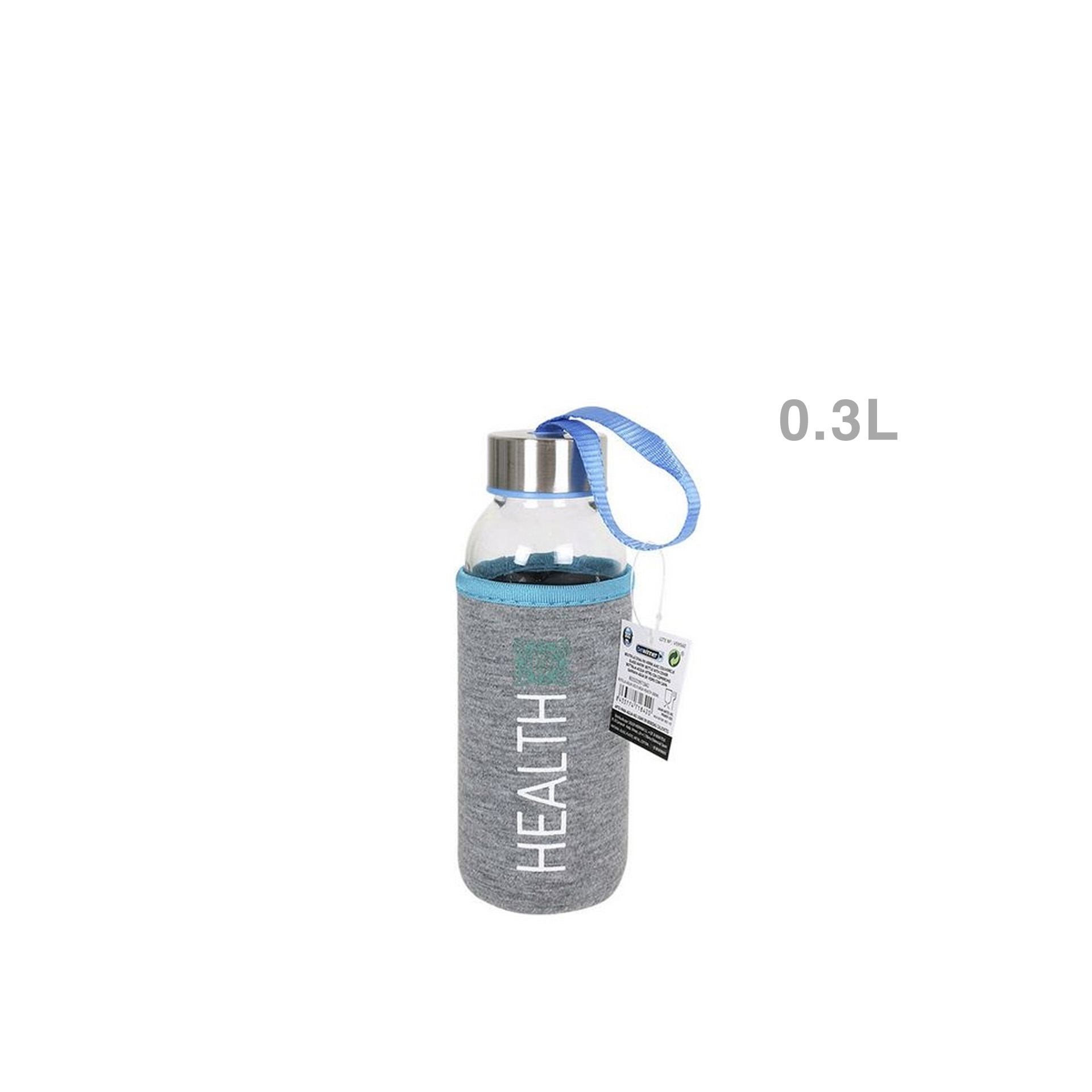 Garrafa Água Vidro com Capa Protetora 300ml 6.2X18cm