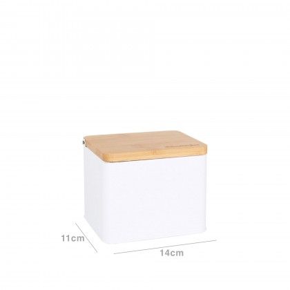 Saleiro Metal Tampa Bambu 14X11X11CM