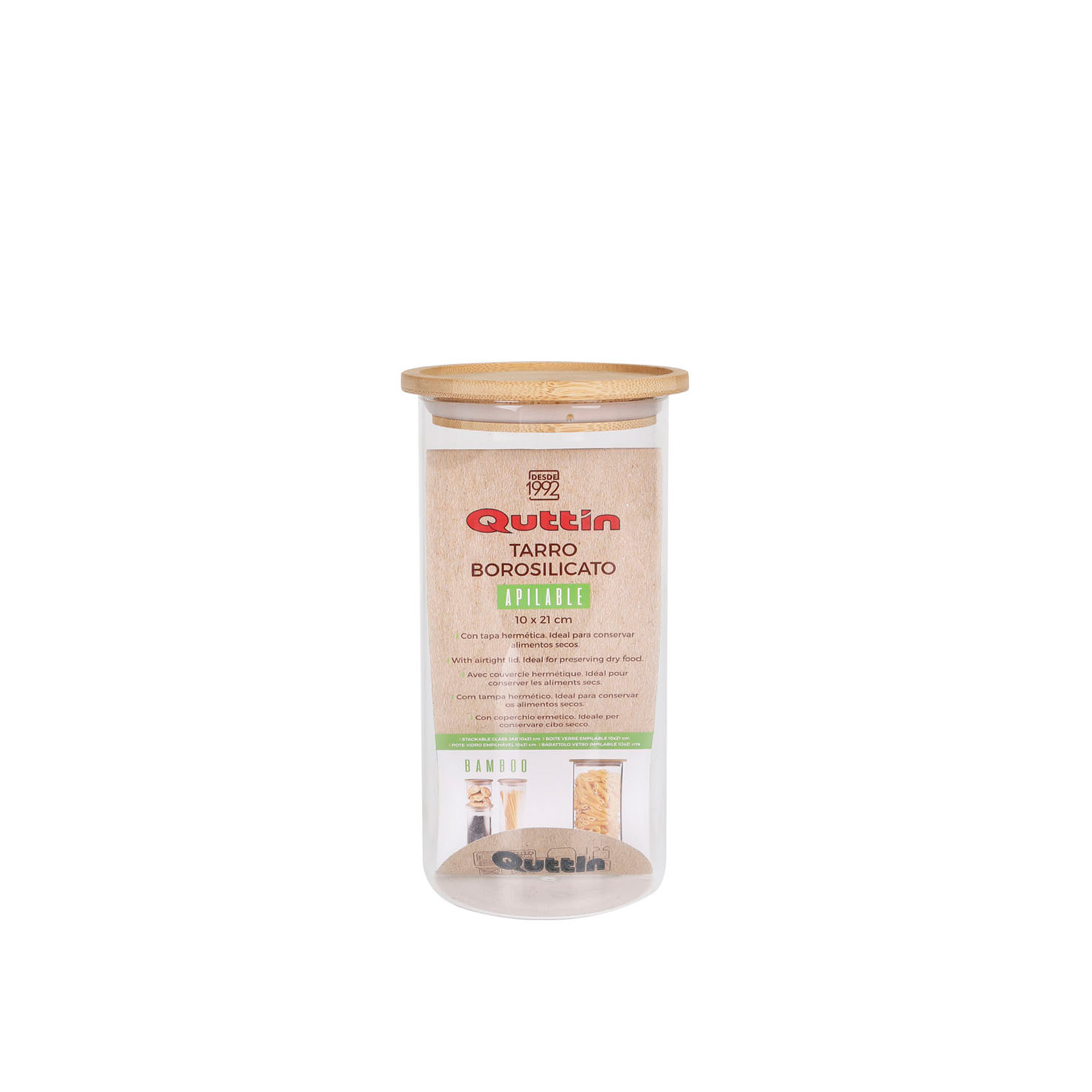 Frasco Hermético Quttin Tampa Bambu 10X21CM