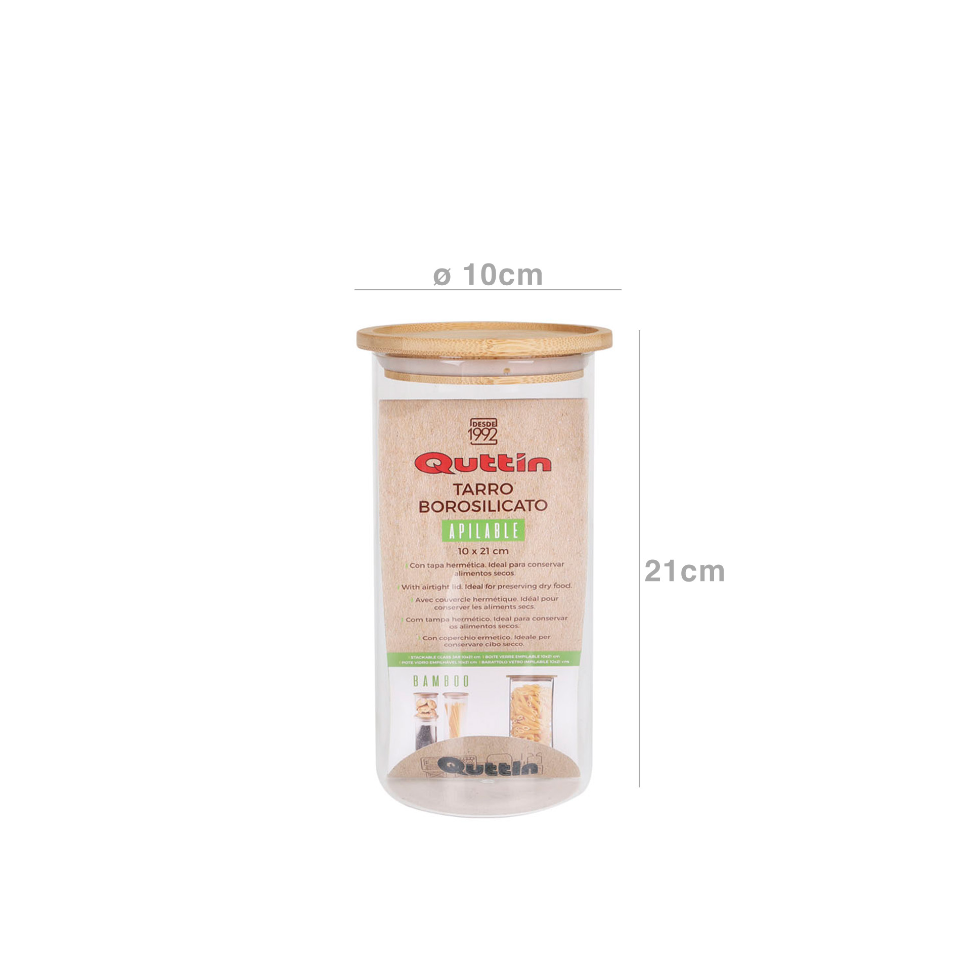 Frasco Hermético Quttin Tampa Bambu 10X21CM