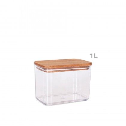 Frasco Plstico Tampa Madeira Retangular 1000ml