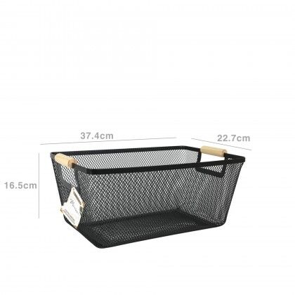 Cesto Rede Metal Asa Madeira 37.4X22.7X16.5cm