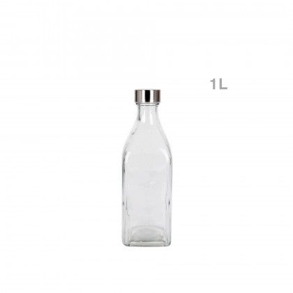 Garrafa Vidro Tampa Metal Square 1L