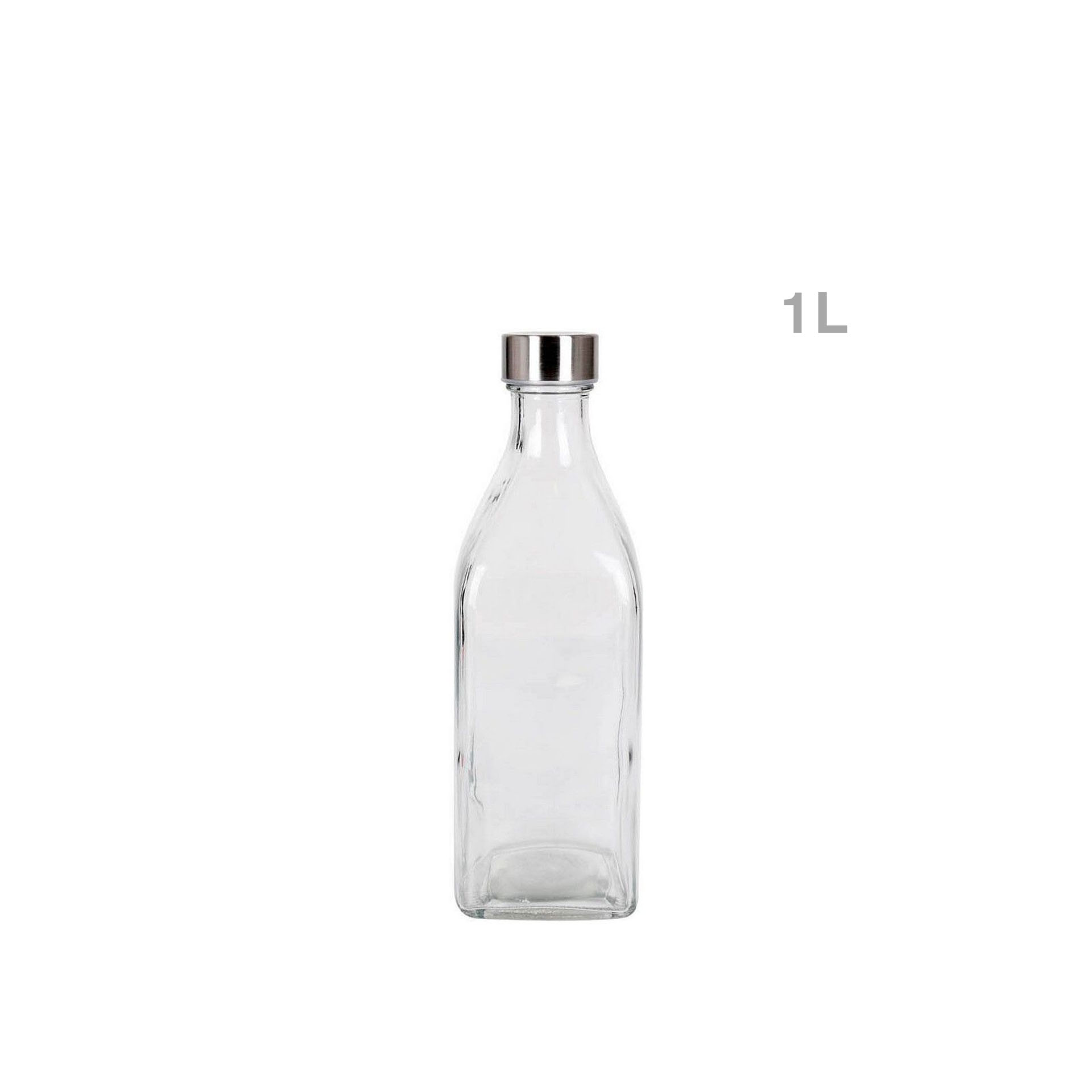 Garrafa Vidro Tampa Metal Square 1L
