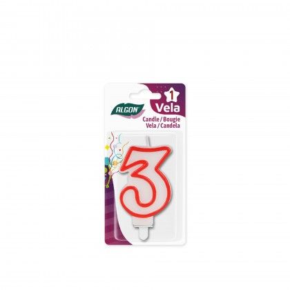 Vela Aniversrio Branco / Vermelho 7cm N.3